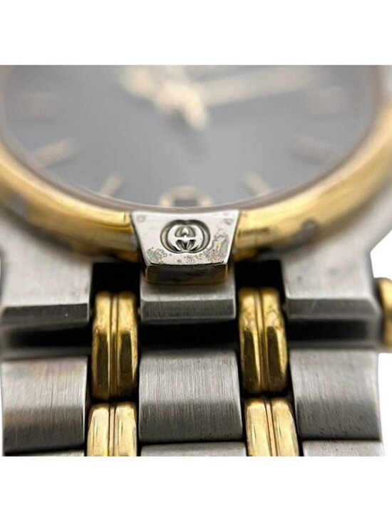 Gucci Watch SS Gray Silver Gold Quartz Date